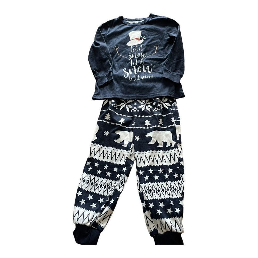 Let It Snow Kid’s Christmas Pajamas 4-5T Navy & White